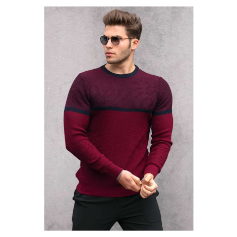 Madmext Pánsky sveter s farebnými blokmi v bordovej farbe 4734