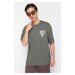 Trendyol Khaki Oversize/Wide Cut Crew Neck City Printed 100% Cotton T-Shirt