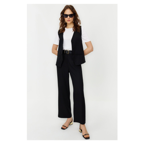 Trendyol Black Linen Look Elegant Vest Trousers Woven Bottom Top Suit