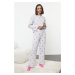 Trendyol Grey Melange Heart Slogan Printed Elastic Knitted Pajama Set