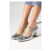 Mio Gusto Alda Women's Silver Color Flat Toe Heeled Shoes