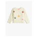 Koton Knitted Sweater with Floral Embroidered Openwork Crew Neck.