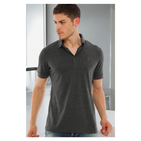 T8586 DEWBERRY MEN'S POLO NECK T-SHIRT-LIGHT ANTHRACITE