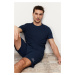 Trendyol Navy Blue Regular Fit Textured Knitted Shorts Pajamas Set