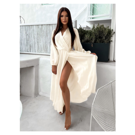Krémové elegantné šaty WOMAN s dlhým rukávom