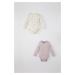 DEFACTO Baby Girl Newborn Envelope Collar Fruit Patterned 2-Piece Long Sleeve Snap Bodysuit