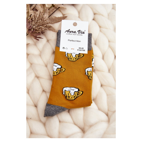 Men's Patterned Socks Beer Yellow and Grey