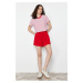 Trendyol Red Relaxed Fit Regular Waist Wrap/Textured Knitted Shorts