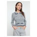 Trendyol Gray Color Block Polo Neck Knitted Cardigan