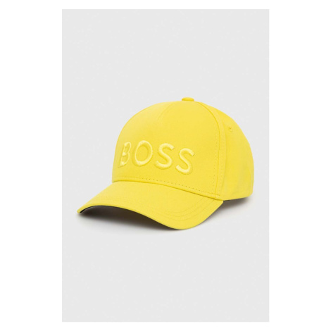 Bavlnená šiltovka BOSS žltá farba, s nášivkou Hugo Boss