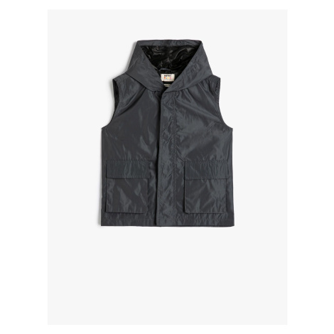 Koton Hooded Sleeveless Vest with Pocket Detail and Wind Flap