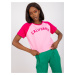 Pink and fuchsia short cotton T-shirt with inscription