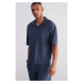 Trendyol Limited Edition Plus Size Indigo Oversize Textured Ottoman Polo Collar T-Shirt