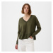 Mikina GAP Longsleeve Linen Split Hem Pullover Sweater Ripe Olive