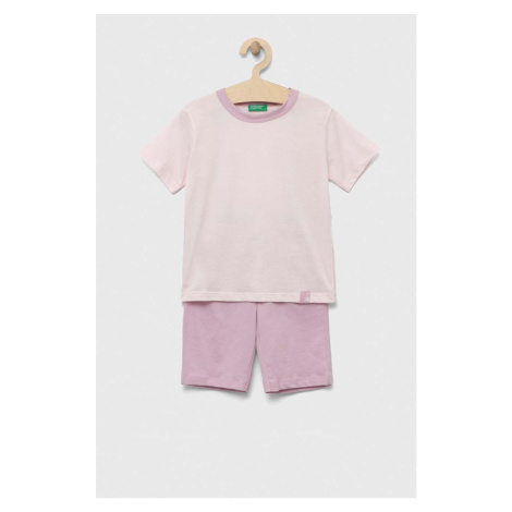 Detské bavlnené pyžamo United Colors of Benetton ružová farba, jednofarebná