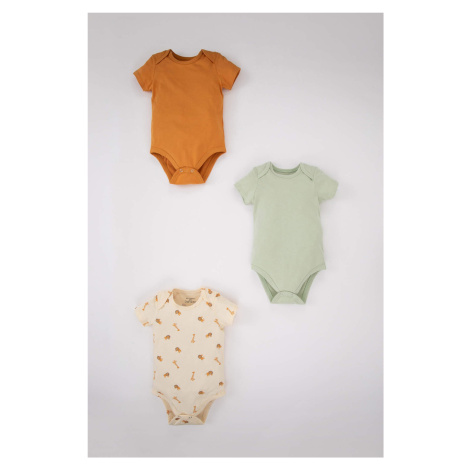 DEFACTO Baby Boy Safari Combed Cotton 3-Set Short Sleeve Snap Fastener Body