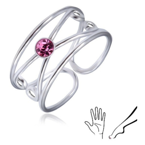 Strieborný prsteň 925 - okrúhly svetlofialový zirkón, zdvojená slučka