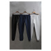 Trendyol Black-Navy-Grey Melange 3-Pack Sweatpants