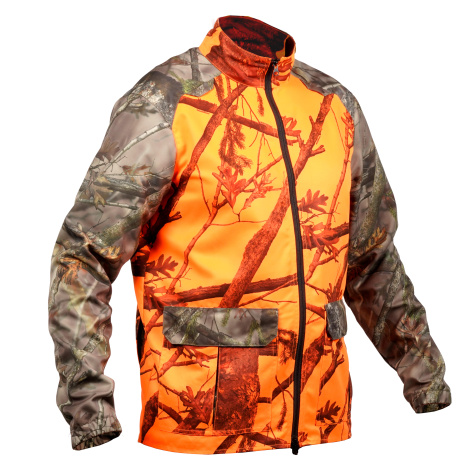 Poľovnícka bunda 100 na postriežku maskáčová fluorescenčná SOLOGNAC