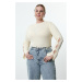 Trendyol Curve Cream Ribbed Knitwear Plus Size Blouse