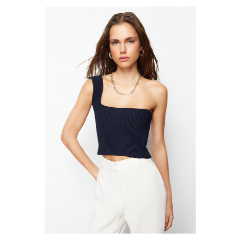 Trendyol Navy Blue Crop One Shoulder Knitwear Blouse