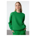 Trendyol Green Thick Polar Fleece Regular/Normal Pattern Slogan Embroidered Knitted Sweatshirt