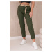 Trousers with a wide belt in khaki