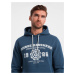 Ombre Men's kangaroo hoodie with college style print - navy blue