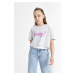 DEFACTO Girls Crew Neck Printed Crop Short Sleeve T-Shirt