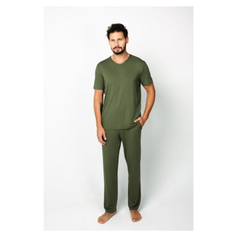 Men's pajamas Dallas, short sleeves, long pants - khaki Italian Fashion