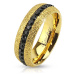 Oceľový prsteň zlatej farby, trblietavý, so zirkónovým pásom, 6 mm - Veľkosť: 70 mm