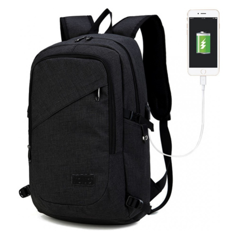 KONO unisex batoh s USB portom - černý - 20L