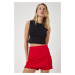 Happiness İstanbul Women's Red Asymmetric Detail Knitted Shorts Skirt