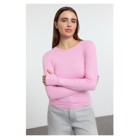 Trendyol Pink Viscose/Soft Fabric Finger-Touch Detailed Flexible Knitted Blouse