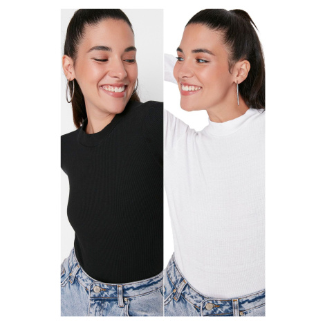 Trendyol Black & White 2-Pack Slim Snap Snap High Neck Ribbed Flexible Knitted Body