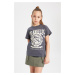 DEFACTO Girl's Printed Short Sleeve T-shirt