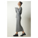 Happiness İstanbul Women's Gray Ribbed Sweater Skirt Knitwear Suit