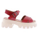 DGN 144 Women's Thick Sole Cross Strap Sandals Genuine Leather Claret Red