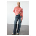 Trendyol Peach Turn-down Collar Asymmetric Button Detail Soft Texture Knitwear Sweater