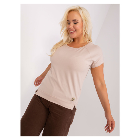 Beige blouse in large size with short sleeves