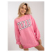 Pink long loose sweatshirt with inscription and pockets