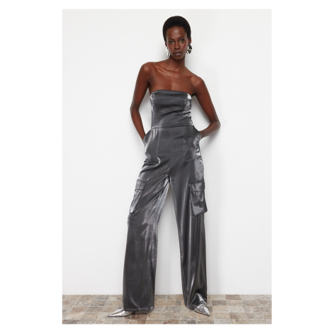 Trendyol Anthracite Fitted Woven Shimmer Jumpsuit