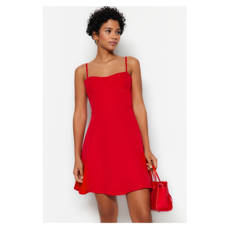 Trendyol červený golier detailné mini tkané šaty