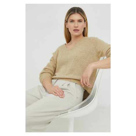 Vlnený sveter American Vintage dámsky, béžová farba, tenký