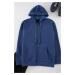 Trendyol Indigo Oversize/Wide Cut Hooded Zippered Thick Basic Sweatshirt-Cardigan