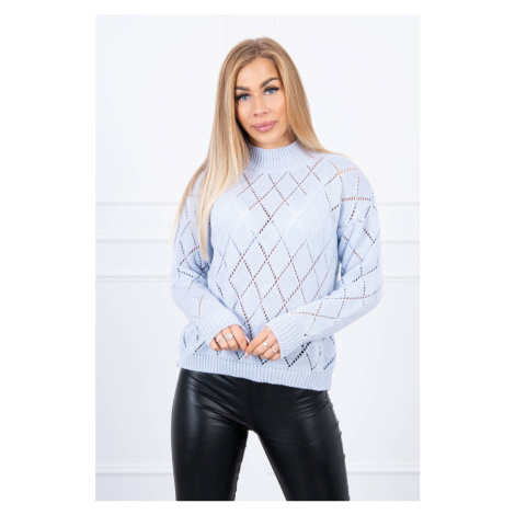 High-neckline sweater with diamond pattern in blue color