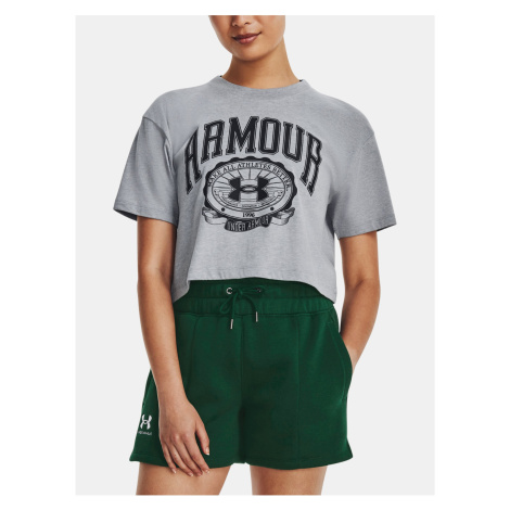 Šedé dámske športové tričko Under Armour UA COLLEGIATE CREST CROP SS