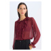 DEFACTO Regular Fit Crew Neck Ruffle Chiffon Long Sleeve Blouse