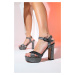 LuviShoes SLAY Platinum Patterned Stone Women's Platform Heeled Evening Shoes