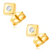 Diamantové zlaté náušnice 585 - lesklé štvorce s drobným čírym briliantom v strede